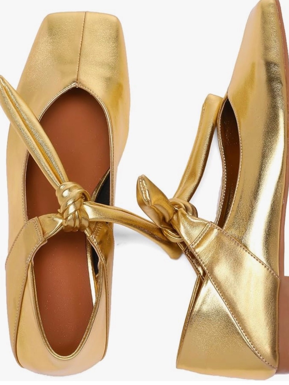Metallic Gold Mary Jane Ballet Flats – Square Toe Bow Flats size 6 - Picture 3 of 9